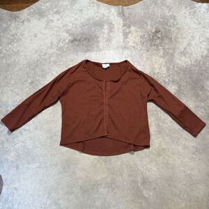 Bohme Top‎ Womens Size Medum Brown Knit Blouse Scoop Neck Relaxed